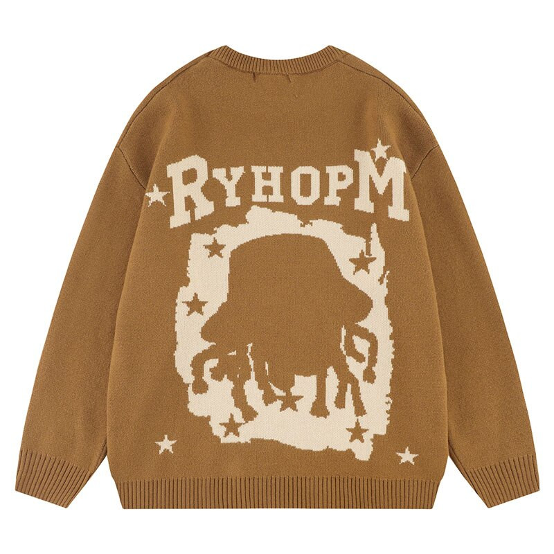 Ielu apģērbi Vīriešu trikotāžas džemperi Retro Harajuku karikatūra Portrets ar burtiem Apdrukāts Džemperis Lielizmēra gadījuma džemperis ar O veida kakla izgriezumu unisex