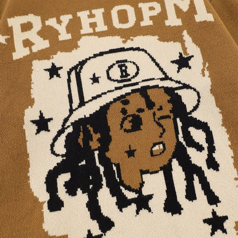 Ielu apģērbi Vīriešu trikotāžas džemperi Retro Harajuku karikatūra Portrets ar burtiem Apdrukāts Džemperis Lielizmēra gadījuma džemperis ar O veida kakla izgriezumu unisex