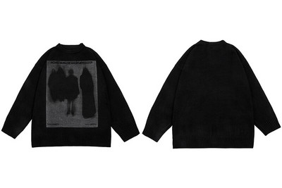 LENSTID Őszi Férfi Túlméretes kötött pulóverek Hip Hop Grafikus Utcai ruházat Harajuku Laza divat, alkalmi pulóverek