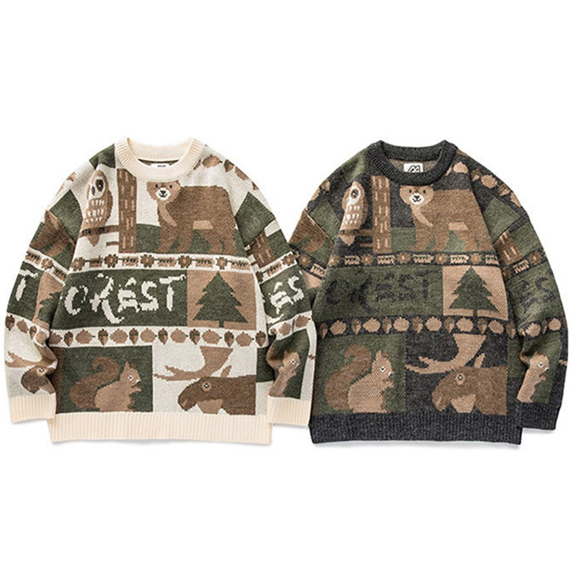 Χειμερινό vintage πουλόβερ ανδρικά Νέα Ιαπωνικά χαριτωμένα ζευγάρια αρκούδας Πλεκτό πουλόβερ πουλόβερ Hip Hop Harajuku Streetwear Ανδρικά ρούχα
