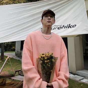 Пуловери Мъжки трикотажни пуловери Crewneck Pure Color Есен Зима Ежедневни пуловери Streetwear Основен цвят Пуловер Джъмпер Мъжки