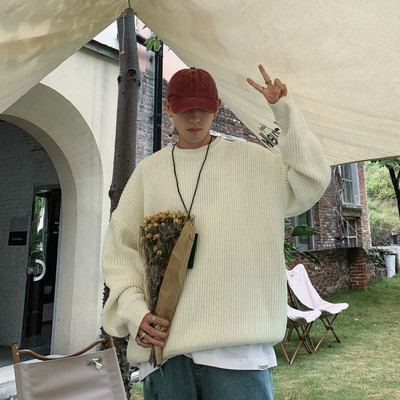 Džemperi Vīriešu Crewneck Tīras krāsas trikotāžas džemperi Rudens Ziemas Ikdienas Pulovers Ielas apģērbs Pamatkrāsas džemperis Džemperis Vīriešu