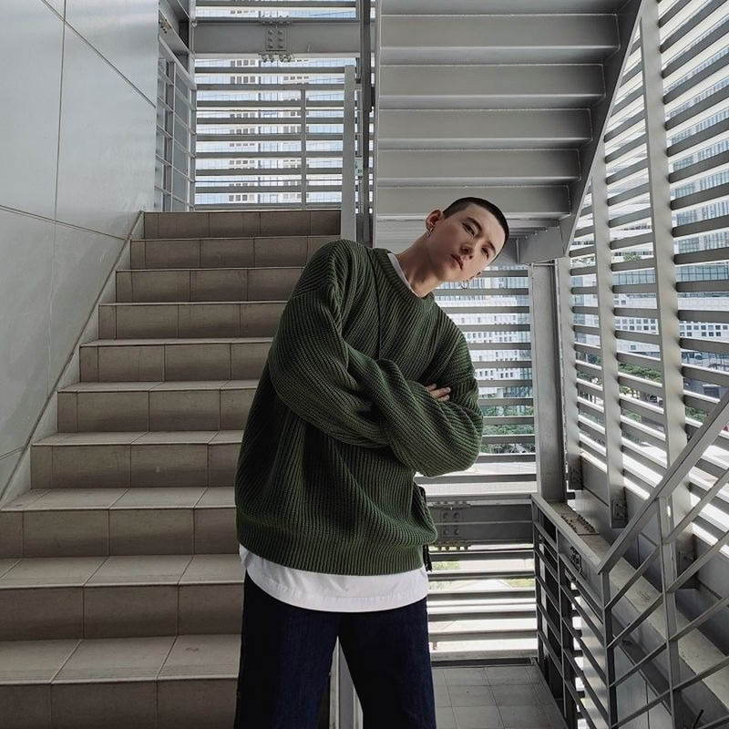 Džemperi Vīriešu Crewneck Tīras krāsas trikotāžas džemperi Rudens Ziemas Ikdienas Pulovers Ielas apģērbs Pamatkrāsas džemperis Džemperis Vīriešu