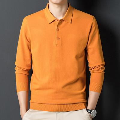 Rudens jauns vīriešu vienkrāsains vilnas džemperis klasiska stila lietišķs garās piedurknes plāns trikotāžas džemperis vīriešu zīmola apģērbi