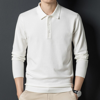 Rudens jauns vīriešu vienkrāsains vilnas džemperis klasiska stila lietišķs garās piedurknes plāns trikotāžas džemperis vīriešu zīmola apģērbi