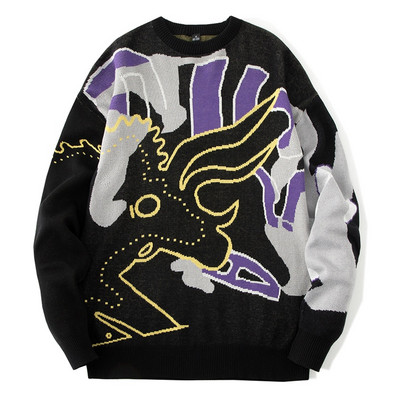 2022. gada jauns rudens ziemas ikdienas džemperis, brīvs Harajuku stila vīriešu džemperis ar apaļu kaklu ar garām piedurknēm Modes džemperi Moderni džemperi