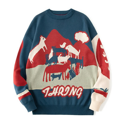 2022. gada jauns rudens ziemas ikdienas džemperis, brīvs Harajuku stila vīriešu džemperis ar apaļu kaklu ar garām piedurknēm Modes džemperi Moderni džemperi