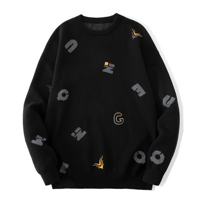 2022. gada jauns rudens ziemas ikdienas džemperis, brīvs Harajuku stila vīriešu džemperis ar apaļu kaklu ar garām piedurknēm Modes džemperi Moderni džemperi