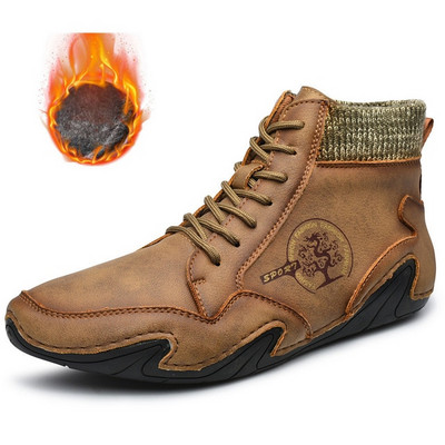 Ανδρικές χειμερινές μπότες 2021 Μόδα δερμάτινες μπότες Ανδρικές μπότες φθινοπώρου χειμώνα χιόνι casual Ανδρικά ανοιχτόχρωμα υπαίθρια παπούτσια αντιολισθητικά ζεστά Zapatos