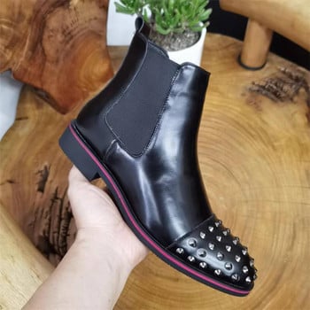 Ανδρικές μπότες Chelsea Rivets Black Punk Handmade Ανδρικές μπότες Δωρεάν αποστολή Αντιολισθητικές Zapatillas De Seguridad Hombre Para Trabajo