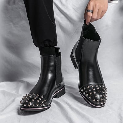 Ανδρικές μπότες Chelsea Rivets Black Punk Handmade Ανδρικές μπότες Δωρεάν αποστολή Αντιολισθητικές Zapatillas De Seguridad Hombre Para Trabajo