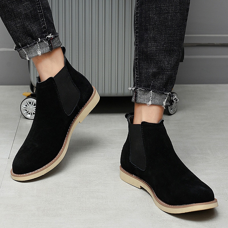 Ανδρικές μπότες Luxury Άνοιξη/Χειμώνας Κομψές μπότες Chelsea Ανδρικά παπούτσια από δέρμα αγελάδας Suede Lovers' Casual Shoes Plus Size 47 Zapatillas Hombregy