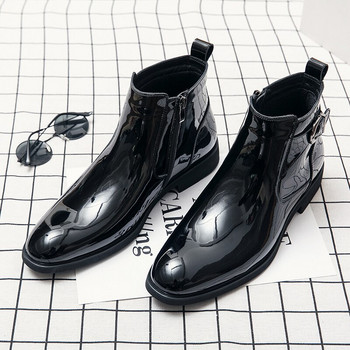Δερμάτινα ανδρικά μποτάκια υψηλής ποιότητας επώνυμα λουστρίνια casual παπούτσια μόδας Μαύρα μονόχρωμα ανδρικά μποτάκια μεγάλου μεγέθους 37-45