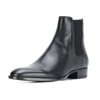 Ανδρικές μπότες Chelsea Μαύρες Υψηλής ποιότητας δερμάτινες μύτες μπότες με μεσαίο τακούνι Business Casual Classic slip-on ανδρικές μπότες