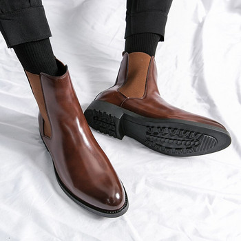 Ανδρικές καφέ μπότες Chelsea Μαύρες Business Handmade Ανδρικές Κοντές Μπότες Slip-On Ankle Boots για άνδρες Δωρεάν αποστολή