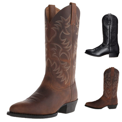 Ανδρικά Κλασικά Δυτικά Μποτάκια Δερμάτινα με χαμηλό τακούνι Cowboy Western Boots Άνετα Κέντημα Western Knight Cowboy Boots