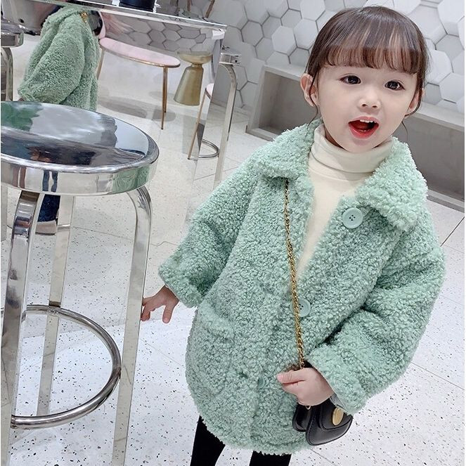2022 New Children Lambswool Coat Baby turndown Collar Thicken Ζεστό μπουφάν για κορίτσια μακρύ παλτό Χειμώνας Παιδικά κορίτσια Casual ρούχα