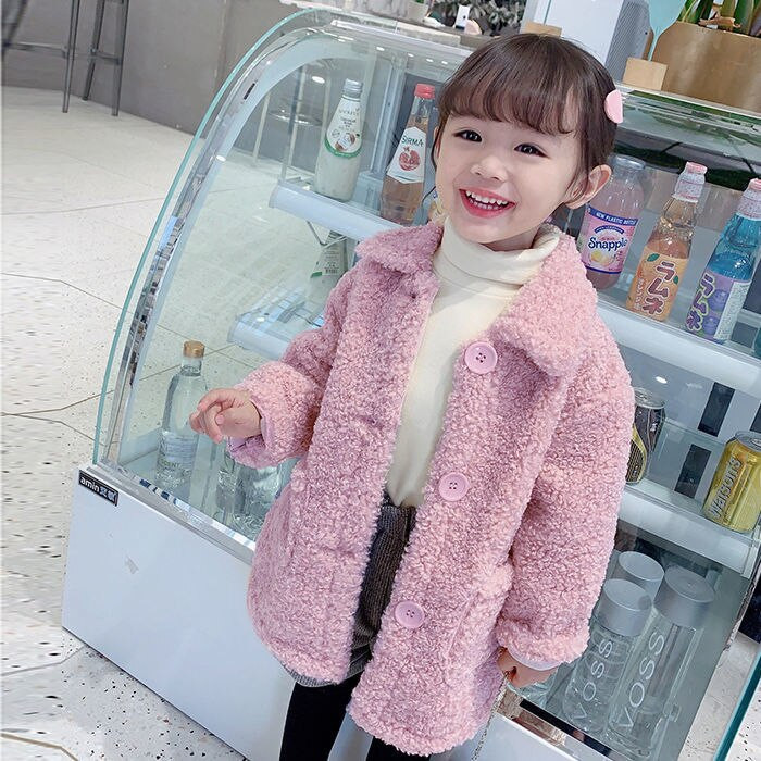 2022 New Children Lambswool Coat Baby turndown Collar Thicken Ζεστό μπουφάν για κορίτσια μακρύ παλτό Χειμώνας Παιδικά κορίτσια Casual ρούχα