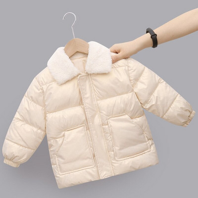 2022. gada jauns ziemas bērnu siltās kokvilnas jakas Trušu kažokādas apkakles mēteļi mazuļu īsi stepēta jaka Bērnu apģērbi meiteņu zēnu virsdrēbes