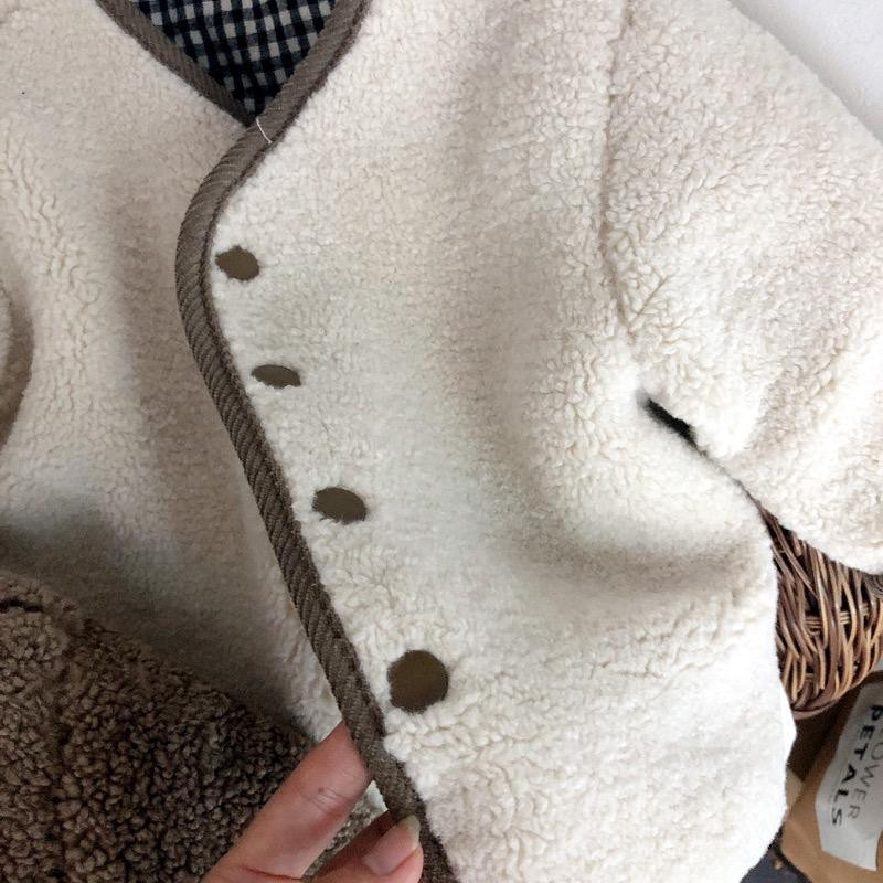 Dječja podebljana topla jakna jesen zima beba djeca dječaci djevojčice karirane vunene korejske jakne s obje strane kaputi gornji dijelovi P4 355