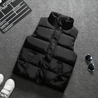 Egyszínű Gyermek Állványgallér Pamut Mellények Őszi Téli Ujjatlan Mellény Kabát Kabát Meleg Felsőruházat 3-12Y Ruhák