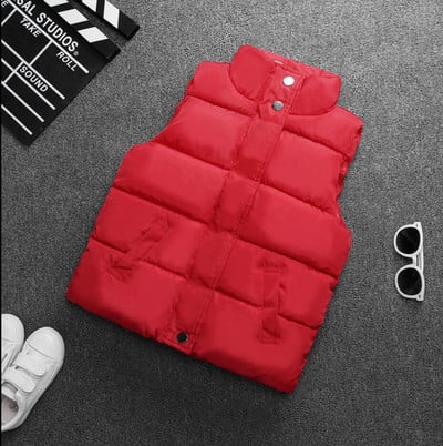 Egyszínű Gyermek Állványgallér Pamut Mellények Őszi Téli Ujjatlan Mellény Kabát Kabát Meleg Felsőruházat 3-12Y Ruhák