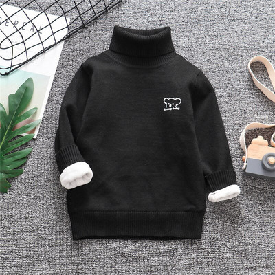 Bērnu biezs trikotāžas džemperis ar apakšējo apkakli rudens ziema zēns meitene pieaugušais Pievienot samta krekli, džemperis ar augstu apkakli
