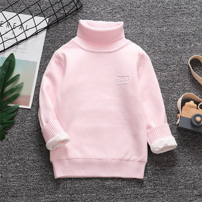 Bērnu biezs trikotāžas džemperis ar apakšējo apkakli rudens ziema zēns meitene pieaugušais Pievienot samta krekli, džemperis ar augstu apkakli