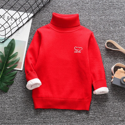Bērnu biezs trikotāžas džemperis ar apakšējo apkakli rudens ziema zēns meitene pieaugušais Pievienot samta krekli, džemperis ar augstu apkakli