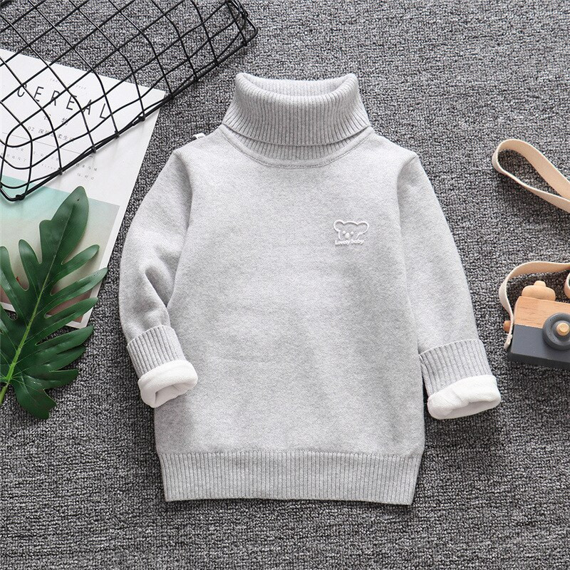 Bērnu biezs trikotāžas džemperis ar apakšējo apkakli rudens ziema zēns meitene pieaugušais Pievienot samta krekli, džemperis ar augstu apkakli