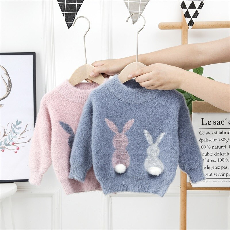 Παιδικό πουλόβερ 1 έως 5 ετών Βρεφικά κορίτσια φθινοπωρινά χειμωνιάτικα ρούχα Χαριτωμένα κινούμενα σχέδια κουνέλι Χριστουγεννιάτικα ζεστά πουλόβερ μακρυμάνικο πουλόβερ