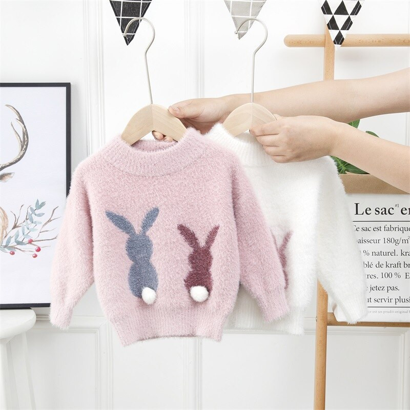 Παιδικό πουλόβερ 1 έως 5 ετών Βρεφικά κορίτσια φθινοπωρινά χειμωνιάτικα ρούχα Χαριτωμένα κινούμενα σχέδια κουνέλι Χριστουγεννιάτικα ζεστά πουλόβερ μακρυμάνικο πουλόβερ