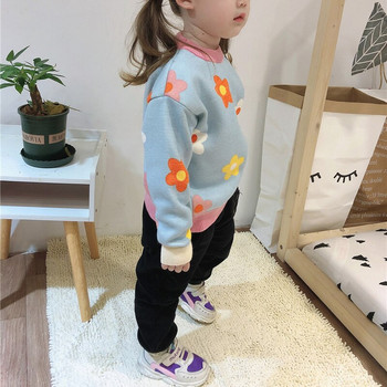 2022 Φθινόπωρο χειμώνας για κορίτσια Πλεκτό πουλόβερ με φλοράλ μωρό Παιδικό χοντρό μακρυμάνικο μπλουζάκι για παιδιά Παιδικό πουλόβερ για κορίτσια