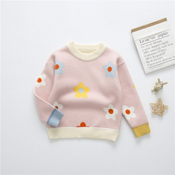 2022 Φθινόπωρο χειμώνας για κορίτσια Πλεκτό πουλόβερ με φλοράλ μωρό Παιδικό χοντρό μακρυμάνικο μπλουζάκι για παιδιά Παιδικό πουλόβερ για κορίτσια