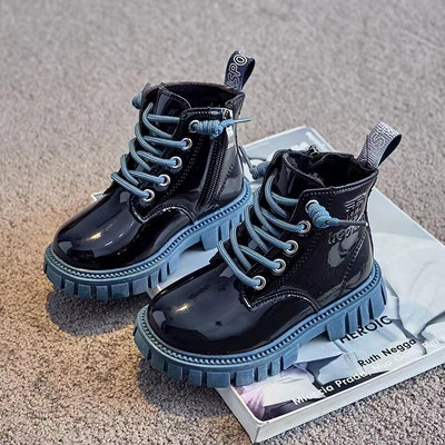 Modes bērnu zābaki meitenēm Britu stila bērnu, mazuļu meiteņu kaujas zābaki Silti ūdensizturīgi zēnu augstie zābaki 1–15 gadus veci