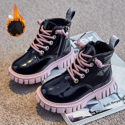 Modes bērnu zābaki meitenēm Britu stila bērnu, mazuļu meiteņu kaujas zābaki Silti ūdensizturīgi zēnu augstie zābaki 1–15 gadus veci