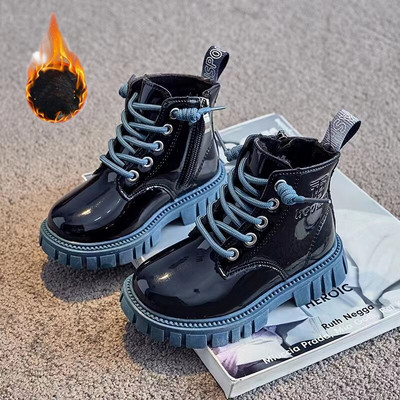 Modes bērnu zābaki meitenēm Britu stila bērnu, mazuļu meiteņu kaujas zābaki Silti ūdensizturīgi zēnu augstie zābaki 1–15 gadus veci