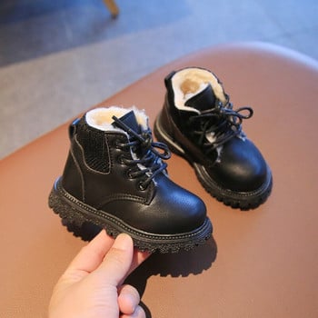 Модни ботуши за момичета, нови есенно-зимни обувки с памучна подплата, модни къси ботуши за малки момчета, бежово кафяво, черен цвят