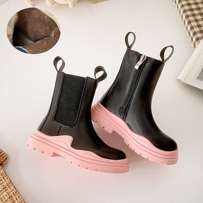 Bērnu apavi Kvalitatīva āda Britu stilā Augstie zābaki meitenēm ādas apavi Chelsea īsie zābaki bērnu apavi Ankel zābaki