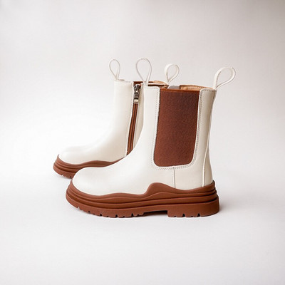 Bērnu apavi Kvalitatīva āda Britu stilā Augstie zābaki meitenēm ādas apavi Chelsea īsie zābaki bērnu apavi Ankel zābaki