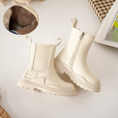 Bērnu apavi Kvalitatīva āda Britu stilā Augstie zābaki meitenēm ādas apavi Chelsea īsie zābaki bērnu apavi Ankel zābaki