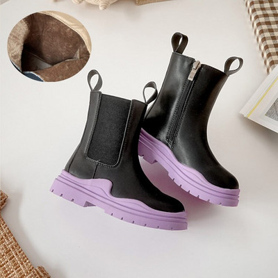 Bērnu apavi Kvalitatīva āda Britu stilā Augstie zābaki meitenēm ādas apavi Chelsea īsie zābaki bērnu apavi Ankel zābaki