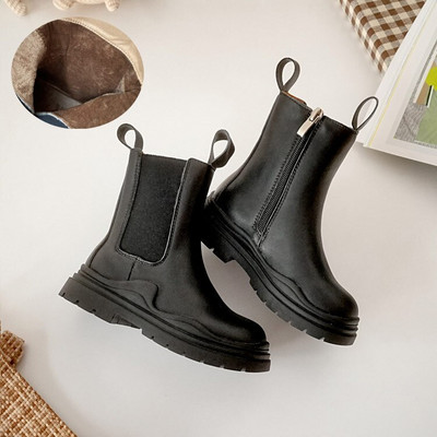 Bērnu apavi Kvalitatīva āda Britu stilā Augstie zābaki meitenēm ādas apavi Chelsea īsie zābaki bērnu apavi Ankel zābaki