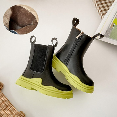 Bērnu apavi Kvalitatīva āda Britu stilā Augstie zābaki meitenēm ādas apavi Chelsea īsie zābaki bērnu apavi Ankel zābaki