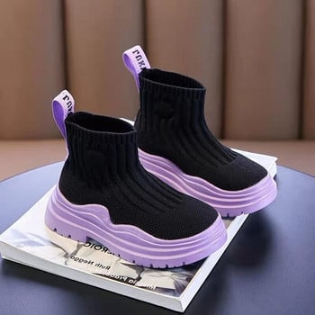 Обувки за момче/момиче чорапи обувки 2022 пролетни високи ботуши дишащи мрежести летящи плетени обувки детски спортни универсални ботуши