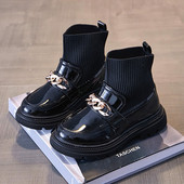 Παιδικά Γούνινα Κοντά Μποτάκια Νήπια Κοριτσίστικα PU Δερμάτινα παπούτσια Sping Baby Flats Fashion Outwear Platform 2-10Y Μέγεθος 22-36#