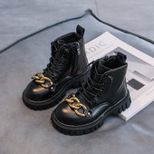 Bērnu 2022. gada rudens un ziemas stils plus samta kokvilnas zābaki zēniem un meitenēm metāla ķēdes vidējie zābaki