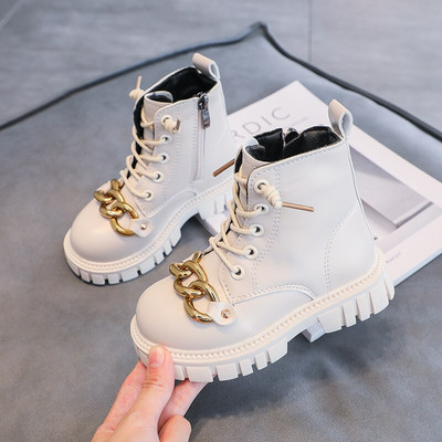 Bērnu 2022. gada rudens un ziemas stils plus samta kokvilnas zābaki zēniem un meitenēm metāla ķēdes vidējie zābaki