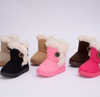 Топли детски ботуши за сняг за деца Нови зимни детски обувки на принцеса, нехлъзгащи се с плоски кръгли пръсти Бебешки прекрасни ботуши за момичета
