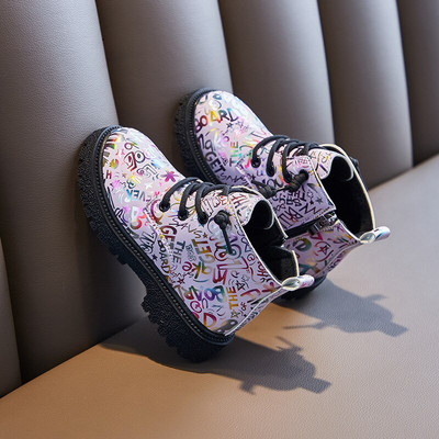 Παιδική μόδα με Word Prints Cool Tide Boots για αγόρια Παιδιά Unisex Κορεάτικα Νέα PU Ευέλικτα Princess Ankle Boots για κορίτσια